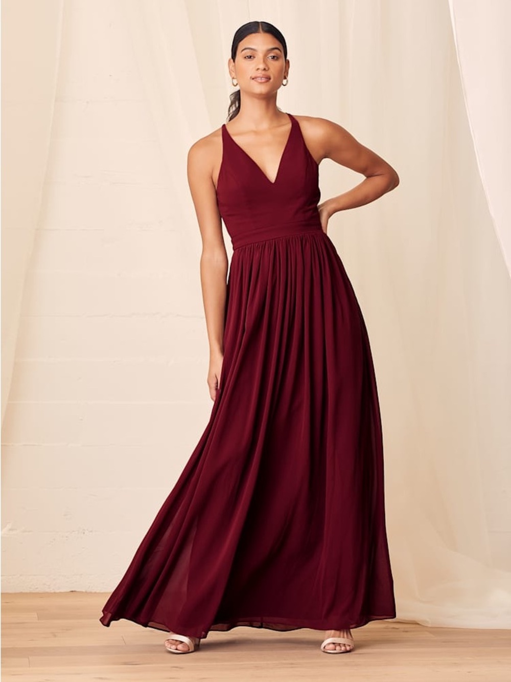 NWT LULUS Love Spell Burgundy Lace-Back Maxi Dress